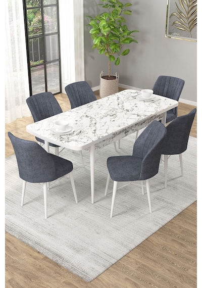 Arel Beyaz Mermer 80x132 Açılabilir Mdf Masa Yemek Odası Takımı, Mutfak Takımı 6 Adet Sandalye Beyaz Mermer - 6 Füme - Beyaz Ayak Arel Beyaz Mermer 80x132 Açılabilir Mdf Masa Yemek Odası Takımı, Mutfak Takımı 6 Adet Sandalye Beyaz Mermer - 6 Füme - Beyaz Ayak