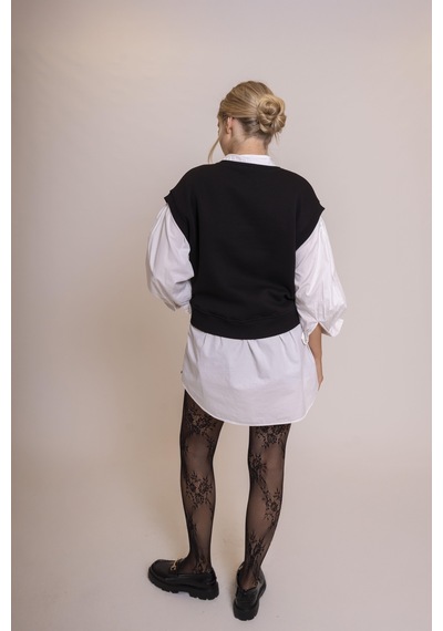 Afloow Delicate Kadın Siyah %100 Pamuk Oversize Kolsuz Süveter Şık Ve Rahat Basic Yarım Kollu Yelek Siyah