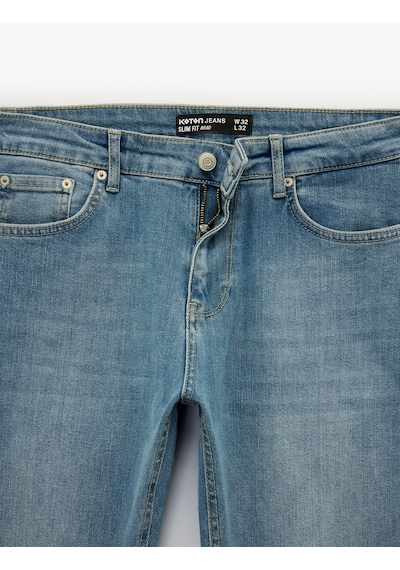 Koton Normal Bel Cepli Slim Fit Jean Pantolon - Brad Jean Açık İndigo 6sam40266nd