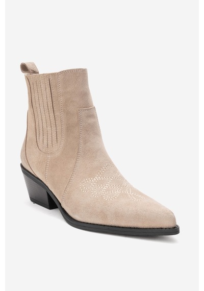 Luvishoes Julıeta Bej Süet Hakiki Deri Kadın Western Bot Bej