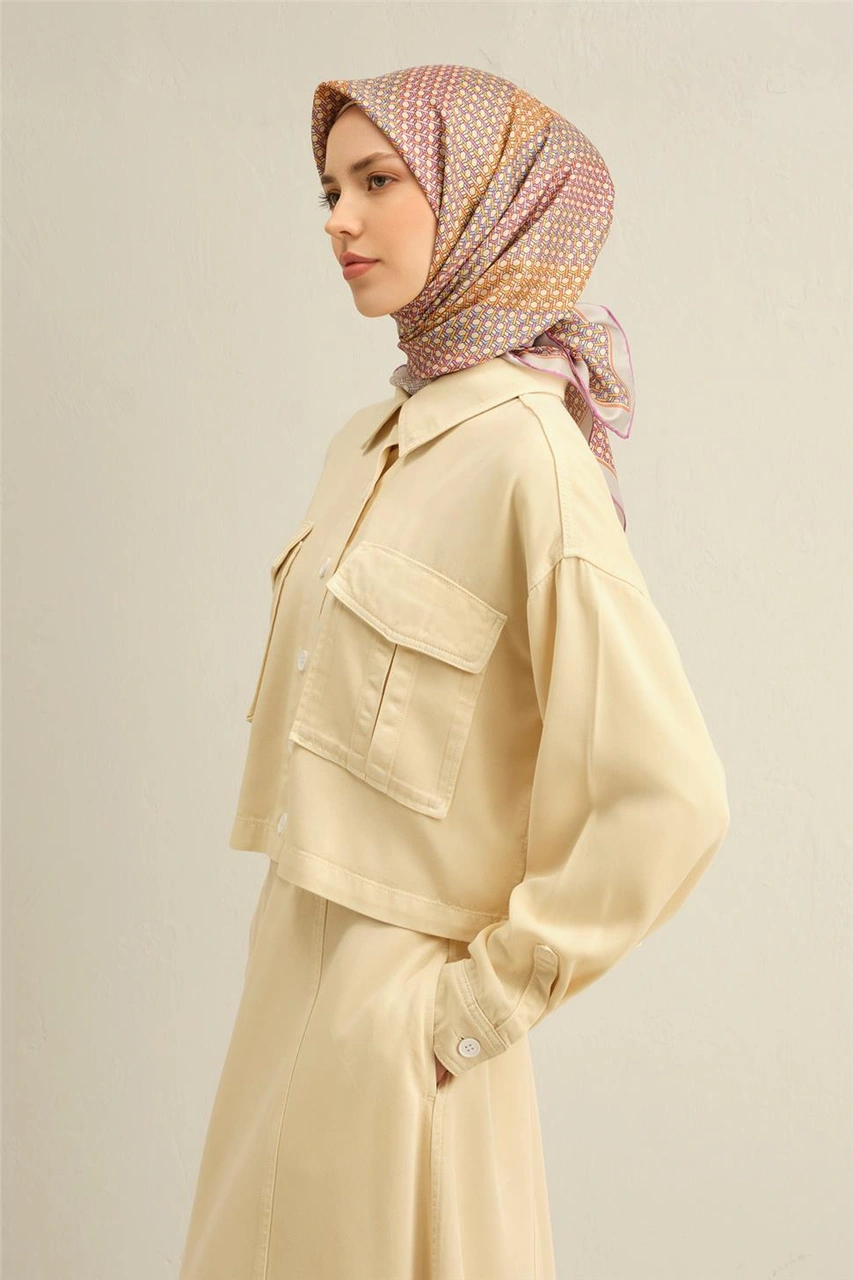 Armine Klasik Desenli Saf İpek Twill Eşarp 9319d 82 Pembe