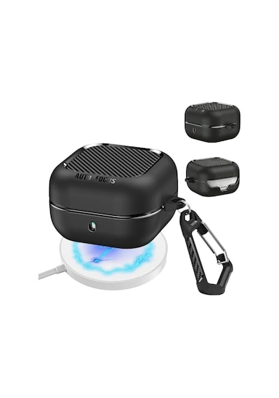 Galaxy Buds 4 / Buds 4 Pro Uyumlu Karbon Fiber Hybrid Polymer Technology Darbeye Dayanıklı Kulaklık Kılıfı Siyah