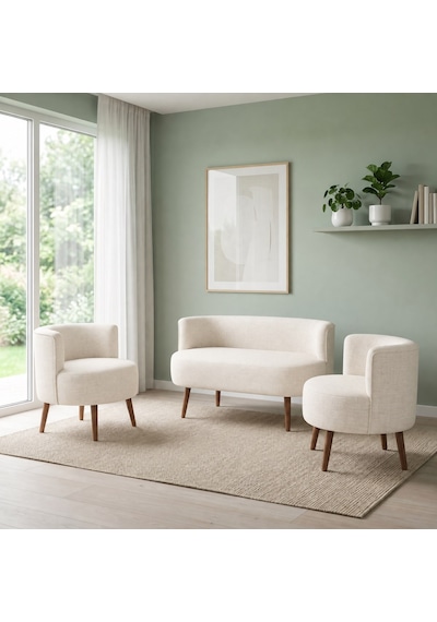 Sydney Çay Seti Koltuk Takımı Keten Kumaş 2+1+1 Ceviz Ayak Modern Salon Ofis Takımı Krem Sydney Çay Seti Koltuk Takımı Keten Kumaş 2+1+1 Ceviz Ayak Modern Salon Ofis Takımı Krem