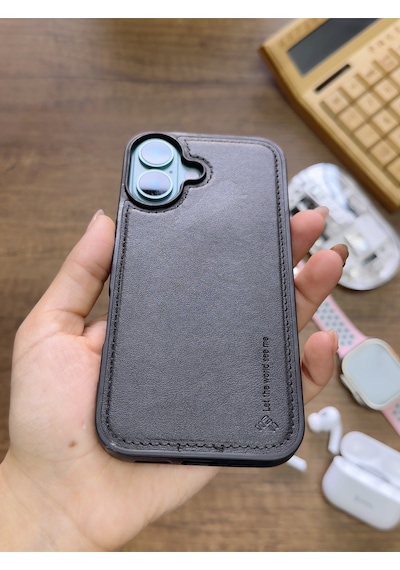 Apple iPhone 16 Uyumlu Premium Deri Dokulu Darbelere Karşı Dayanıklı Nazal Silikon Kılıf Siyah
