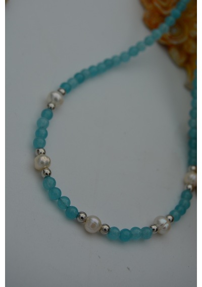 Stoneage Jade Ve Incili Kadın Doğal Taş Kolye Gri