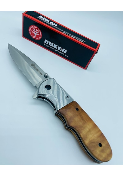 Böker Marka Ahşapkasa Metal Kamp Bıçak Yandanaçma Kamp Çakı //21cm-b21 Açık Kahverengi