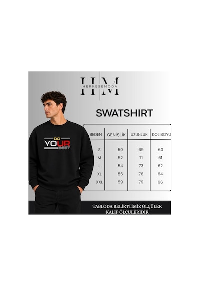Herkesemoda Work Harder Baskı Detaylı Bisiklet Yaka Şardonlu 2 İplik Sweatshirt Yeşil