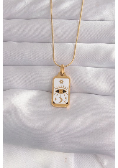 Ezoconcept 316l Çelik Gold Renk Beyaz Mineli Göz Figür Tarot Kolye Çok Renkli