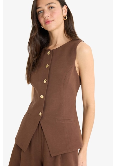 Defacto Fitted Bisiklet Yaka Keten Karışımlı Blazer Yelek F5406ax25smbn271 Kahve