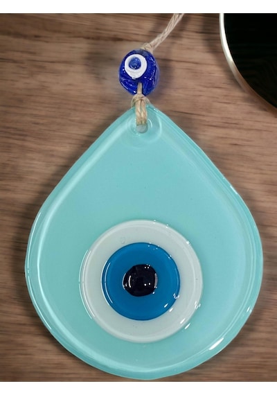 Mini Turkuaz Damla Desen Nazar Boncuklu Duvar Dekoru Cam Duvar Süsü