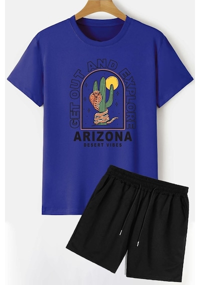 Uyguntarz Arizona Şort T-shirt Eşofman Takımı Mavi
