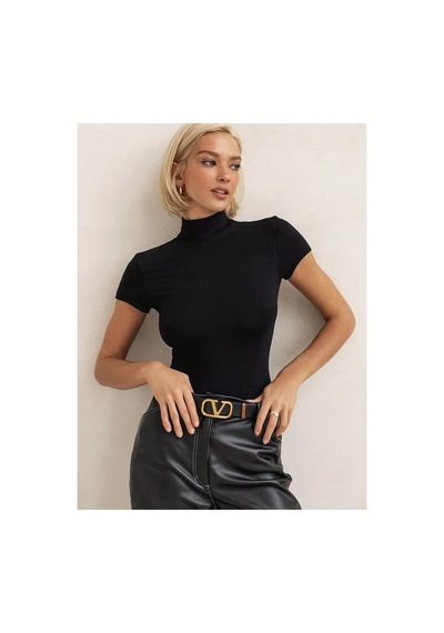 Lirona Fit Kalıp Dik Yaka Body, Terletmez Tesettür Body, İçlik, Zıbın, Ç Siyah