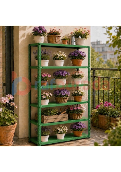 6 Katlı Renkli Dekoratif Çelik Raf - Çiçeklik Rafı, Ofis Rafı 0,70 Mm Mavi-59x93 Cm-100 Cm