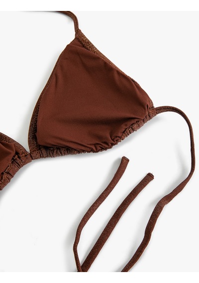 Koton Parlak Bikini Üstü Üçgen Boyundan Bağlamalı Kahverengi 4sak10185mm