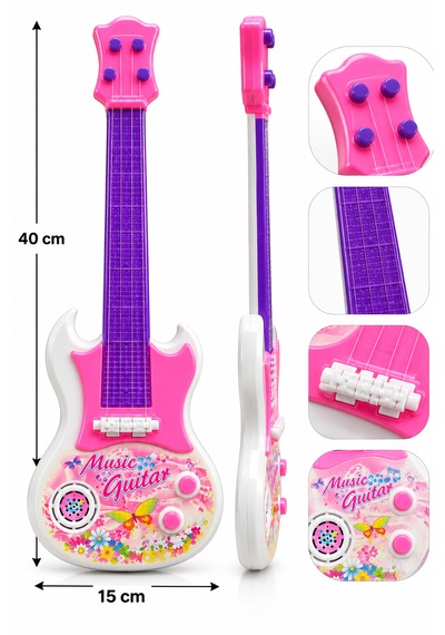 Işıklı Müzikli Oyuncak Gitar 40 Cm Pembe Mor Çocuk Gitarı