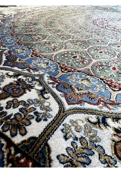 Orfe İpek Tuşeli Halı Salon Halısı, Oturma Odası Halısı, Antre Giriş Halısı Yuvarlak Yeşil