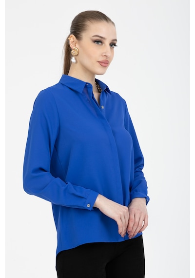 Pera Moda Basic Önü Kısa Arkası Uzun Küçük Ve Büyük Bedenli Jessica Gömlek Saks Mavisi Pera Moda Basic Önü Kısa Arkası Uzun Küçük Ve Büyük Bedenli Jessica Gömlek Saks Mavisi