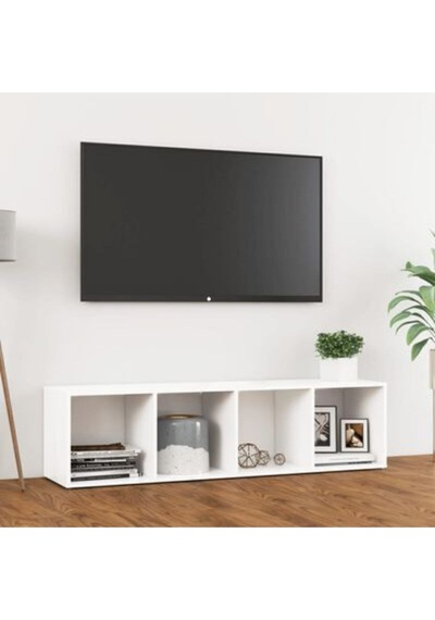 Tdesıgno Ezgi Televizyon Sehpası - Ünitesi -kitaplık-beyaz 144 Cm 4 Raflı Beyaz
