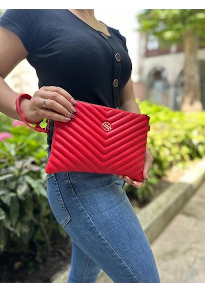 Sanmorris Kadın Suni Deri Ayarlanabilir Çapraz Ve El Askılı Portföy, Clutch Çanta Kırmızı