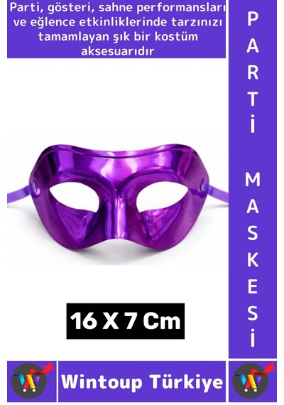 Partimaskesi Kadın Erkek Kostüm Davet Yılbaşı Cosplay Metalize Parlak Şık Parti Maskesi 16 X 7 Cm Tüm Yaşlar