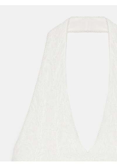 Dilvin 32690 Halter Yaka Dantel Detaylı Top-ekru