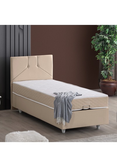 Wick Tek Kişilik Baza Başlık Letto Yatak Seti - Bej 90 x 190
