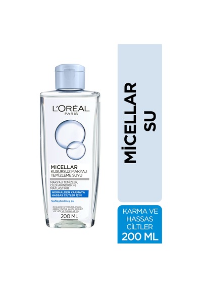 L'Oreal Paris Micellar Normalden Karmaya Hassas Ciltler için Kusursuz Makyaj Temizleme Suyu 200 ML