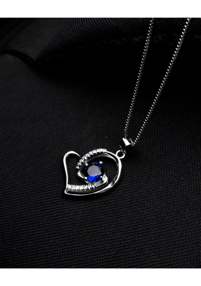 Brezza Lusso Jewelry  Diamond Serisi Safir Tektaş Kalp Stylish/night Gümüş Kadın Kolye 45 CM 45 CM