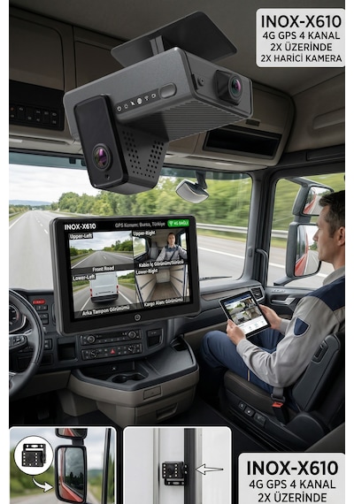 Inox X610 4g Gps 4 Kanallı Araç İçi Ve Dışı Kamera Uzaktan Canlı İzleme Filo Takip Sistemi