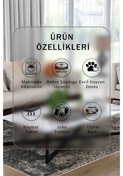 Yıkanabilir Kaymaz Taban Dijital Baskılı Halı Ve Yolluk Leke Tutmaz Salon & Mutfak Halısı - 0603 Kahverengi