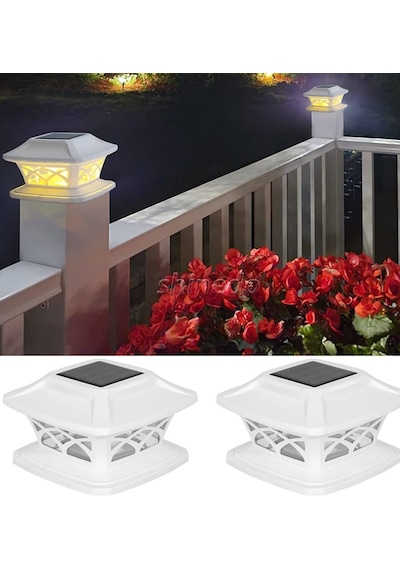 2'li Set Güneş Enerjili Set Üstü Dekoratif Bahçe Aydınlatma Sarı-beyaz Ledli Solar Lamba - Solar Balkon Lambası &