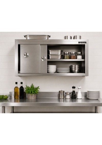 Paslanmaz Duvar Dolabı , Krom , Sürgü Kapaklı , 100x40x60 Çelik