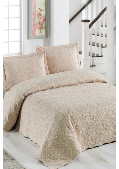 Çift Kişilik Düz Renk Kapitone Yatak Örtüsü, Sade Ve Şık Görünüm 250 X 260cm Bej