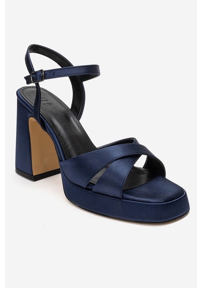 Luvishoes Lello Lacivert Saten Kadın Platform Topuklu Ayakkabı
