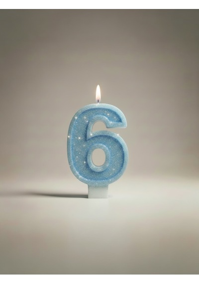 Mavi Simli Doğum Günü Mumu Pasta Mum 6 Yaş