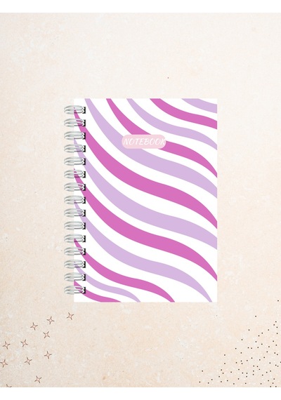 Mor Ve Pembe Dalga Desenli Defter 60 Yaprak / 120 Sayfa Çizgisiz Tel Spiralli Çok Renkli