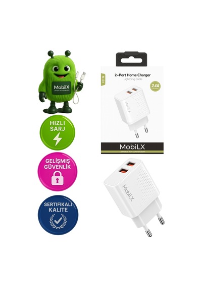 Mobilx 2.4a Apple Uyumlu iPhone 8 14 Pro Max Hızlı Şarj Adaptörü + Lightning Kablo