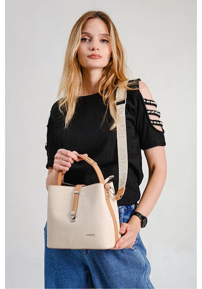 Just Polo Kadın Günlük Kullanıma Uygun Şık El Ve Omuz Çantası Shoulder Bag Krem - Taba