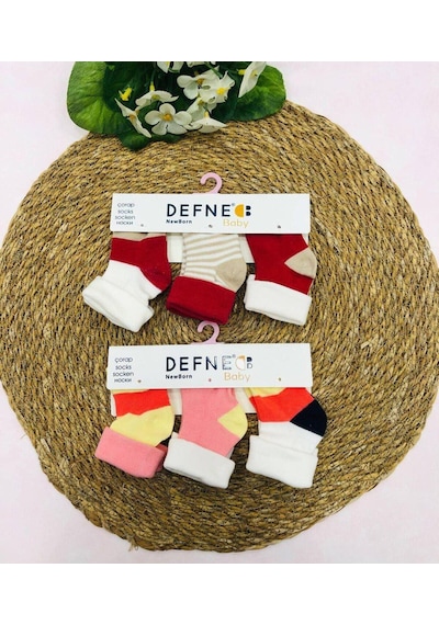Defne Baby 6 Çift Pamuklu New Born Yenidoğan Kız Bebek Çorap-754 ÇoK Renkli