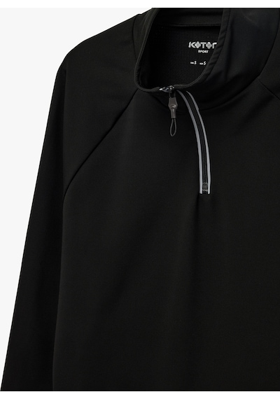 Koton Dik Yaka Uzun Kollu Yarım Fermuarlı Spor Sweatshirt Siyah 7wam70008nk