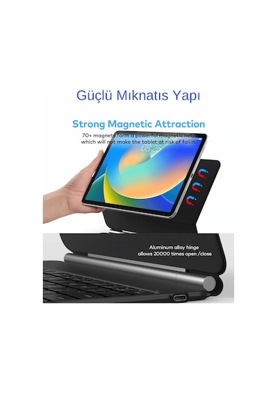 Apple Uyumlu iPad  11. Nesil A16 2025 Magic Style Manyetik Yapışmalı Klavyeli Tablet Kılıfı Klavyeli Kılıf
