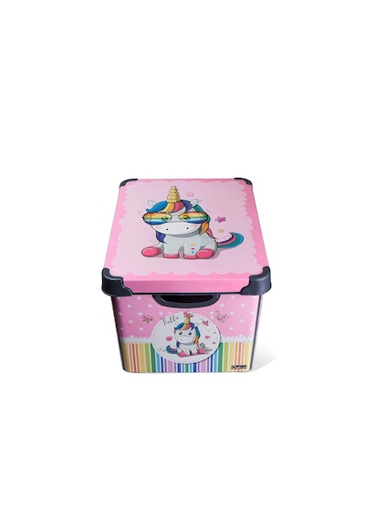 Style Box Retro Unicorn Desenli 20 L Dekoratif Oyuncak Ve Saklama Kutusu Pembe