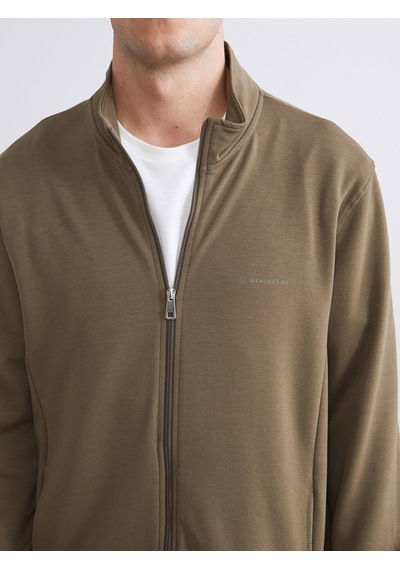 LC Waikiki Lc Waıkıkı Haki Rahat Kalıp Dik Yaka Erkek Fermuarlı Sweatshirt