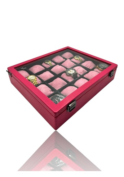 Diji 20'li Saat Kutusu Saat Çantası Pembe İçi Siyah Pembe Yastıkl
