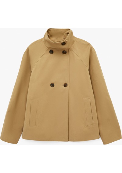 Koton Uzun Kollu Düğmeli Gabardin Dik Yaka Oversize Kısa Trençkot Bej 6sak20034ew Ekru