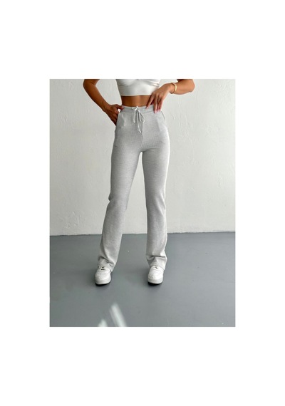 Gugus Kadınlar İçin Rahat Hafif Bol Kesim Çizgili Pantolon Yüksek Bel Cep Detaylı Gri