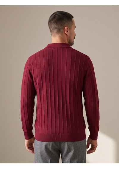 Maccali Erkek Bordo Fitil Detaylı Fermuarlı Polo Yaka Triko Sweatshirt