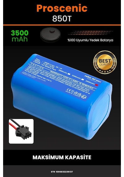 Proscenic 850t Uyumlu 3500mah Maksimum Yüksek Kapasiteli Lityum Batarya - Pil Tek Renk