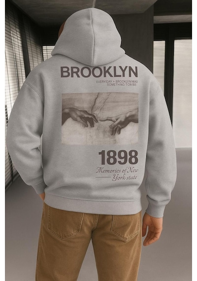 Benroma 3 İplik Penye Brooklyn Baskılı Sweatshırt Gri