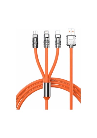 Mey İthalat 120w Silikon Metal Uçlu Led Işıklı 3 In1 Şarj Kablosu 1.2m